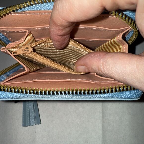 NWT Ladies Blue Faux Leather Zip Around Card Wallet With Tassel - Picture 4 of 4